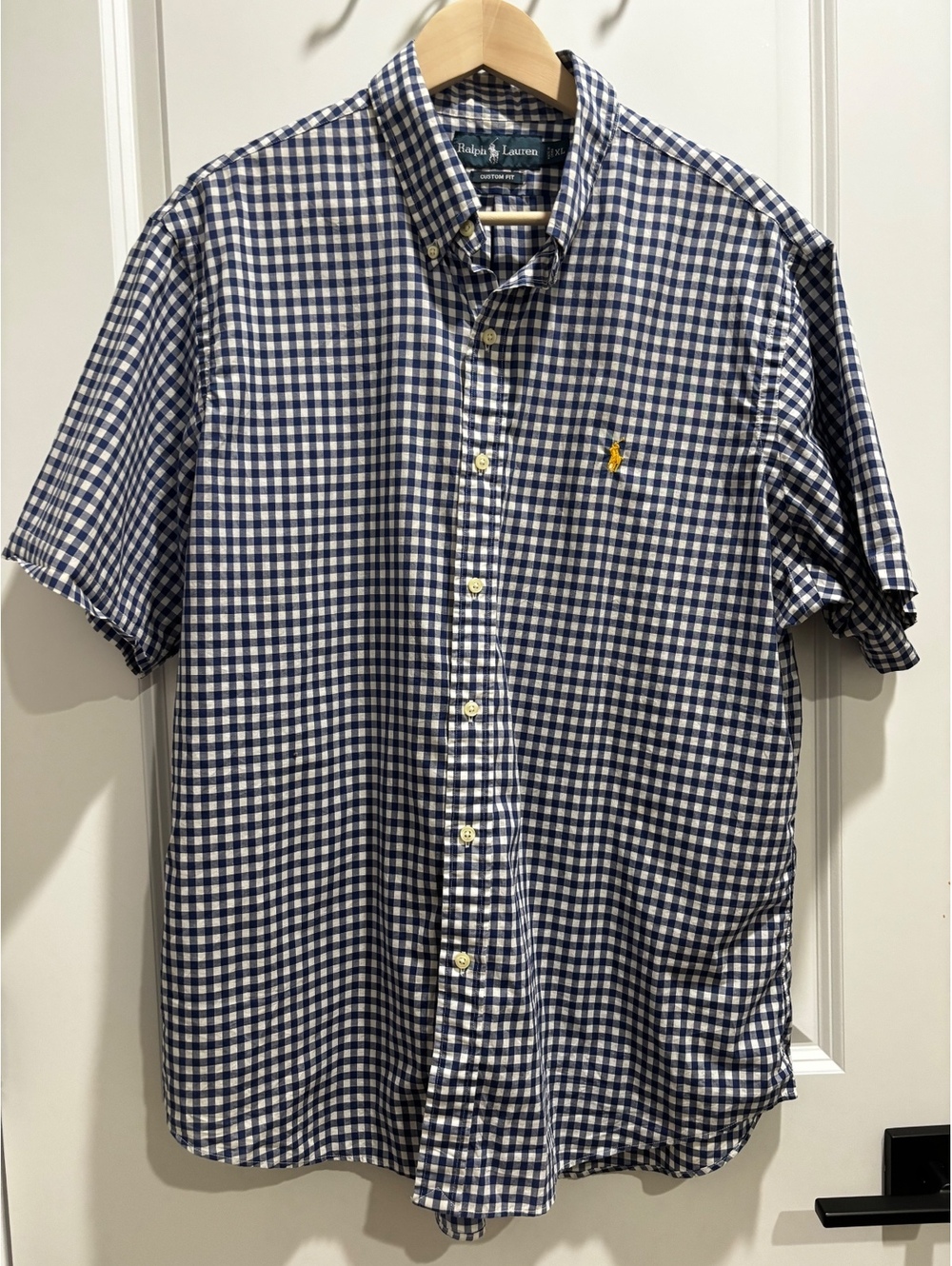 Polo Ralph Lauren Men's XL Custom Fit Short Sleeve Gingham Shirt Navy